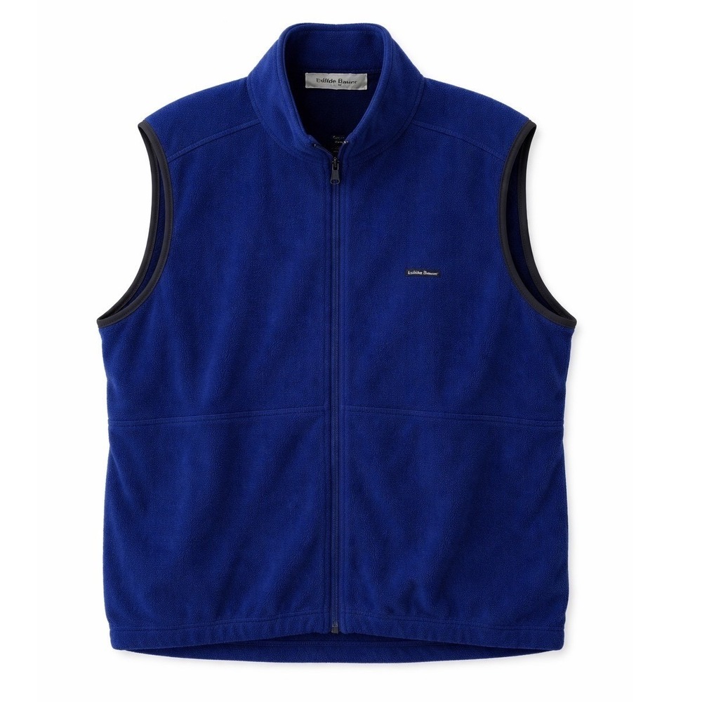 Eddie‎ Bauer Mens Fleece Vest Royal Blue Full Zip Mock Neck Large Outdoor Hiking